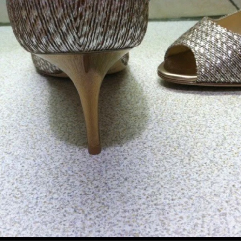 Jimmy Choo ISABEL Champagne Glitter Fabric Open Toe Pump Shoe $595 Sz 37 - Picture 4 of 4